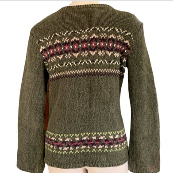 Meg Allen Liz Claiborne Cotton Blend Nordic Sweater L Olive Green 206C - Picture 5 of 8